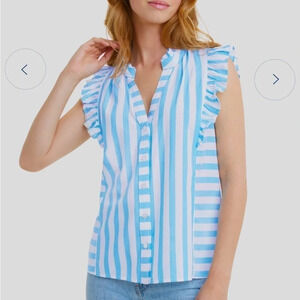 Draper James Connie Top in blue & white Awning Stripe. Size XL